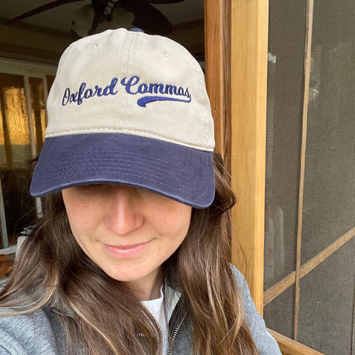 Navy Color Block Oxford Commas Baseball Cap
